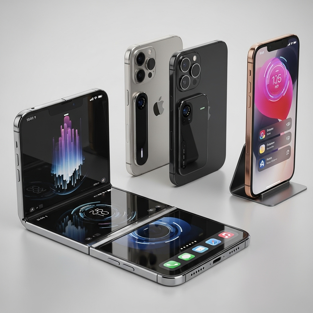 Future iPhones 2026–2027 concept lineup with foldable and slim designs